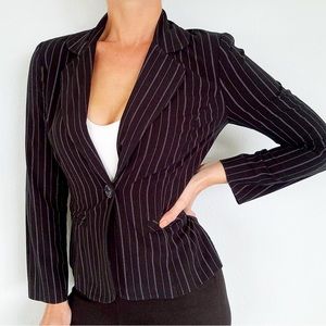 A. Byer black white pinstripe single button professional blazer size small